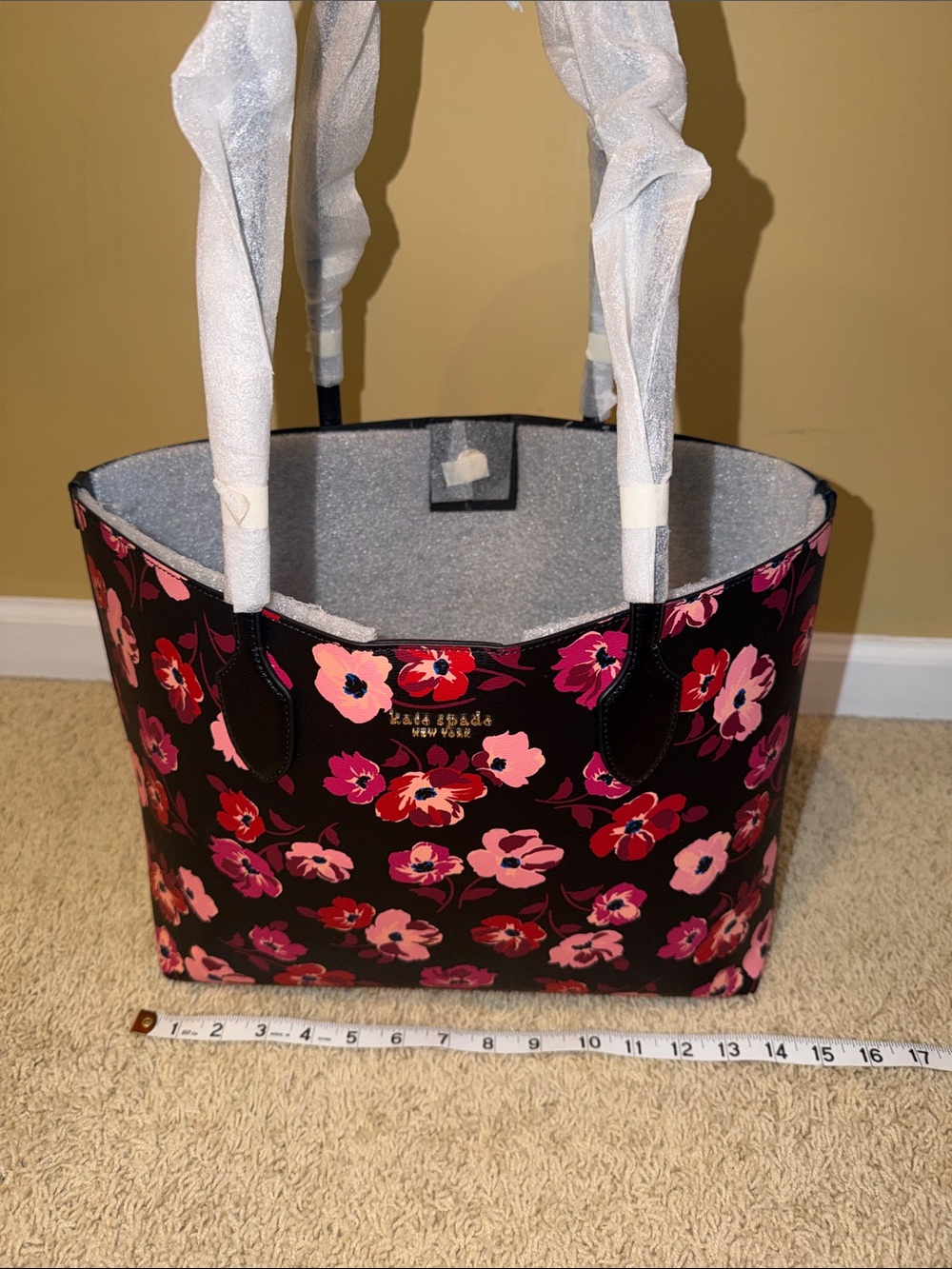 kate spade Black Floral Tote Bag - Pink & Red Flowers - Picture 10 of 14